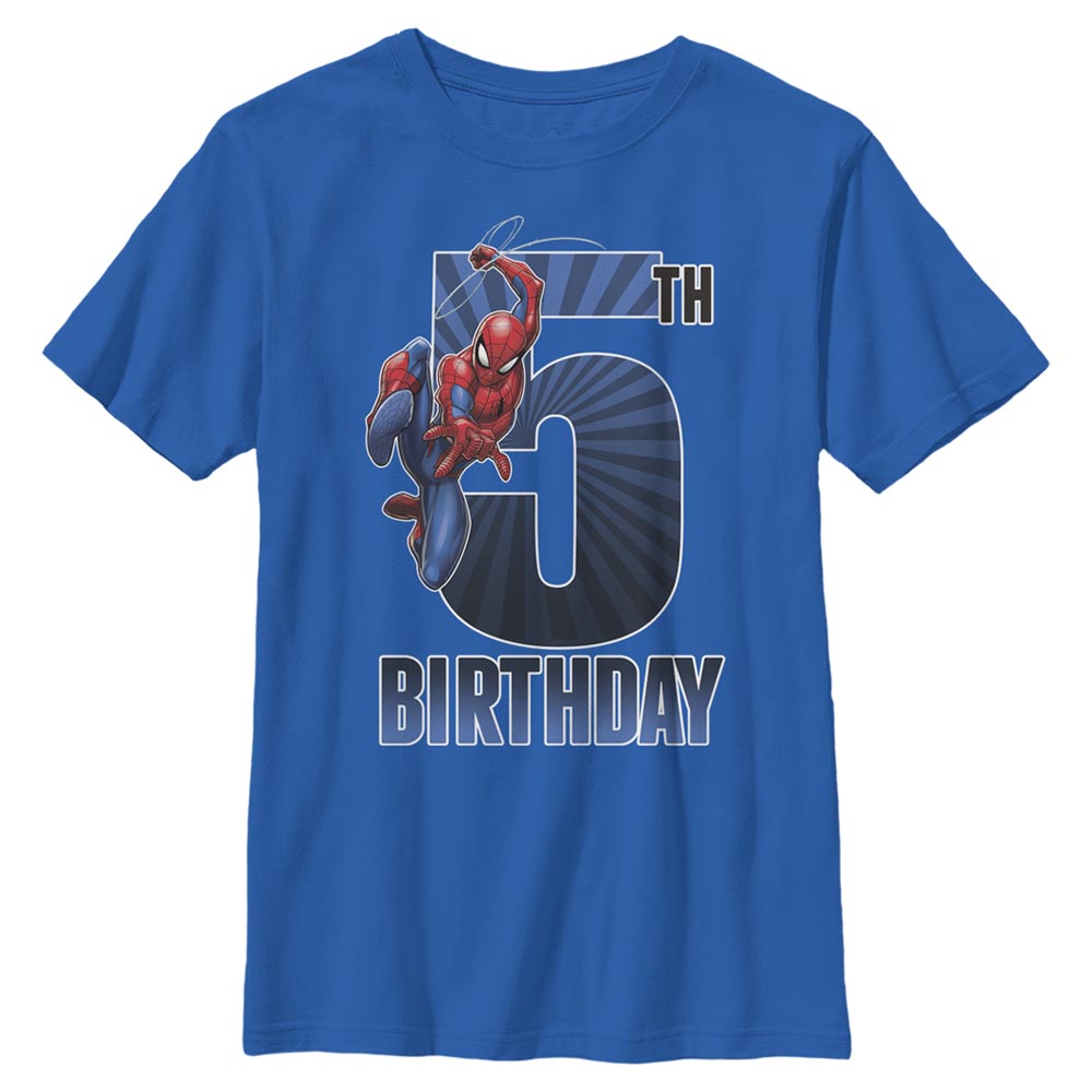 Boy's Marvel Spider-Man Swinging 5th Birthday T-Shirt